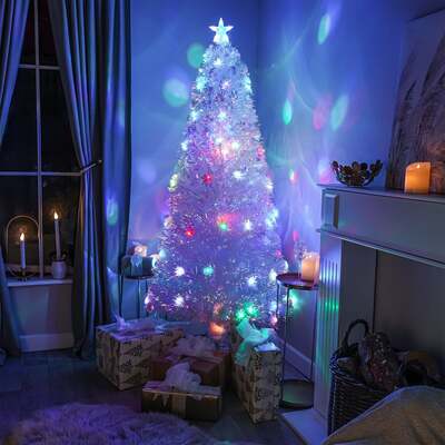 White Fibre Optic Christmas Tree 2ft to 7ft with Multicoloured LED Lights, 5ft / 1.5m
