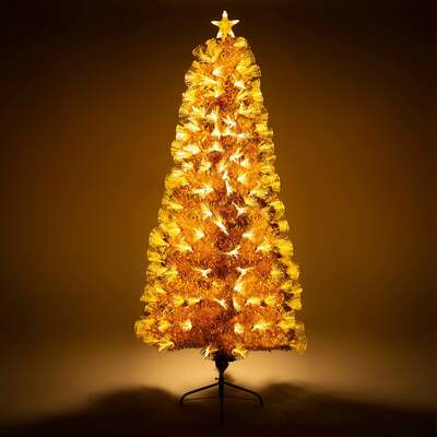Gold Christmas Tree with Fibre Optics and Warm White LED Lights (2ft to 7ft), 4ft / 1.2m
