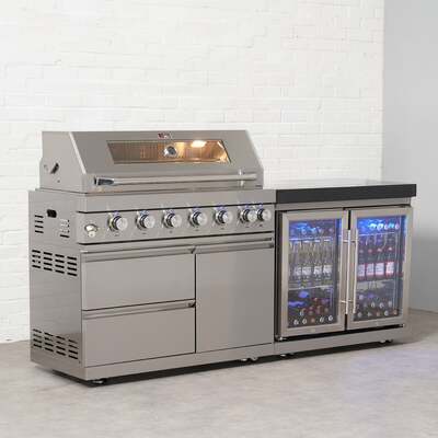 Draco Grills 6 Burner BBQ Modular Outdoor Kitchen with Double Fridge, Available Now / With Granite Side Panels