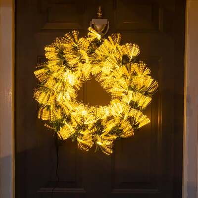 Christmas Wreath with Warm White Fibre Optics - Green 60cm