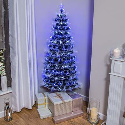 Green Christmas Tree 2ft to 6ft with Blue LED Lights and Stars and White Fibre Optics, 6ft / 1.8m