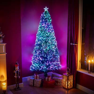 Green Fibre Optic Christmas Tree 2ft - 7ft with Multi Coloured Fibre Optic Lights and Red Berries, 4FT