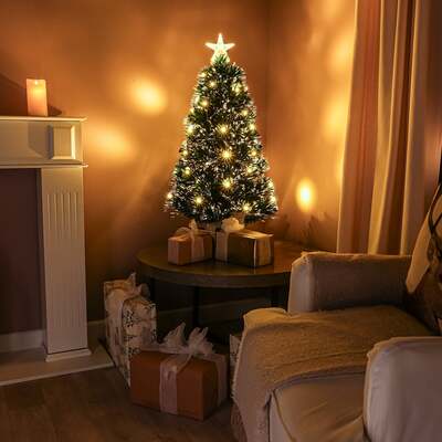 2ft - 7ft Green Fibre Optic Christmas Tree with Warm White LED's and Fibre Optic Lights, 3FT Expected Delivery Early December