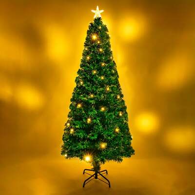 2ft - 7ft Green Fibre Optic Christmas Tree with Warm White LED's and Fibre Optic Lights, 5FT