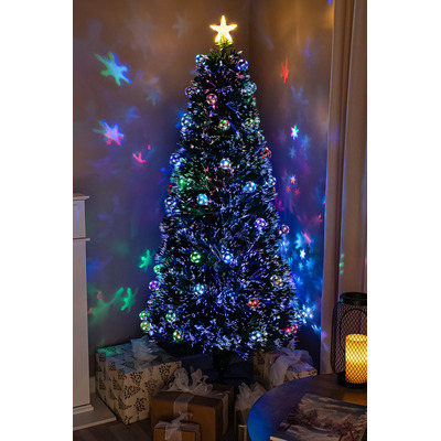 2ft - 7ft Green Fibre Optic Christmas Tree with Multi Coloured LED Lights and Baubles, 7FT Expected Delivery Early December 2024
