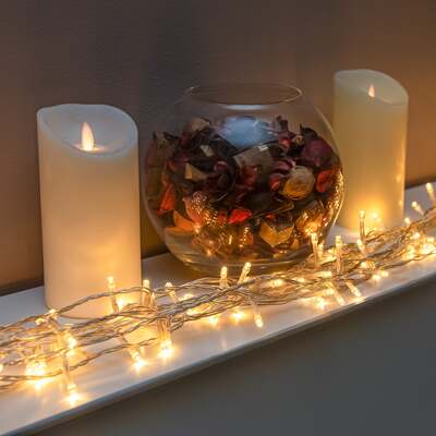 Warm White LED Multi-Function Christmas String Lights with Clear Cable 120, 240, 360 Bulbs, 120 LEDs