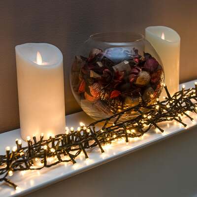 Warm White LED Multi-Function Christmas String Lights with Green Cable 240,360,480,720, 960 Bulbs, 480 LEDs