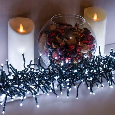 White Multi-Function Christmas Cluster Lights with Green Cable 360, 480, 720, 960 and 2000 LED, 960 LEDs