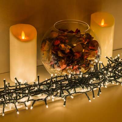 Warm White Multi-Function Christmas Compact LED Lights with Green Cable 500,750,1000,1500, 500 LEDs