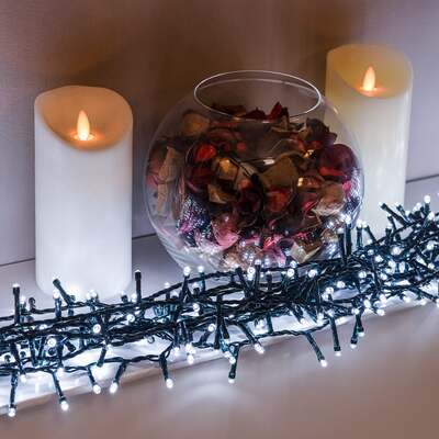 Bright White Multi-Function Christmas Compact LED Tree Lights with Green Cable 750,1000,1500, 1500 LEDs