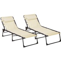 Neo Pair of Cream Outdoor Garden Folding Sun Loungers