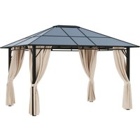3.6x3(m) Hardtop Gazebo Garden Pavilion w/ Polycarbonate Roof, Brown Outsunny