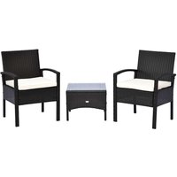 3PC Garden Rattan Bistro Set Balcony Dining Table 2 Seater Chair Outsunny