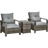 3 Piece PE Rattan Garden Sofa Set w/ 2 Chairs & Storage Table Grey Outsunny