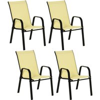 Set of 4 Garden Dining Chair Set Outdoor w/ High Back Armrest Beige Outsunny