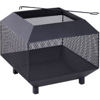 Outsunny Fire Pit, Square Shape, Steel-Black
