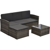 3PC Outdoor Patio Furniture Set Wicker Rattan 3-Seater Sofa Chair Couch Grey