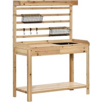 Potting Bench Table, Workstation with Metal Sieve Screen, Removable Sink,