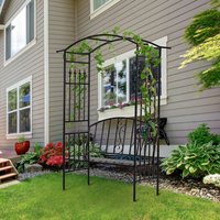 Steel Frame Outdoor Garden Arch w/ 2-Seater Bench Black