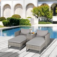 5pcs Rattan Sofa Set Lounge Double Sofa Bed & Coffee Table & Footstool Grey