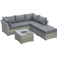 Patio PE Rattan Sofa Sectional Conversation Furniture Set w/ Ice Bucket
