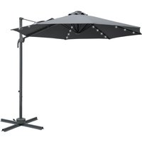 3(m) Cantilever Parasol Patio Umbrella w/ Crank Solar Lights Dark Grey