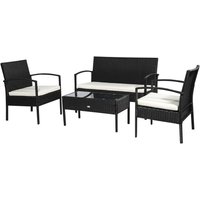 4-Seater Rattan Garden Furniture Set Black Cream Outdoor Patio Bistro