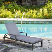 Mixed Grey Rattan Sun Lounger Garden Furniture w/ Adjustable Backrest & Wheels