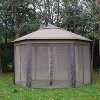 4.05m x 4.05m Metal Frame Mesh Draped 2-Tier Roof Gazebo Brown