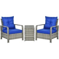 3 PCs PE Rattan Garden Sofa Set w/ 2 Chairs & Storage Table Mixed Grey