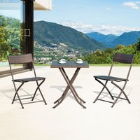 Rattan Garden Bistro Set Coffee 2 Wicker Weave Folding Chairs & 1 Square Table