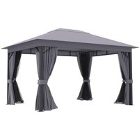 4x3m Patio Gazebo with Vent Mosquito Net Curtains, Aluminium, Grey
