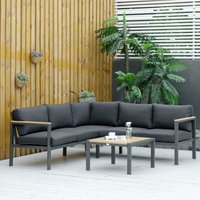 5 Seater L Shape Aluminium Corner Sofa Set Table, Dark Grey