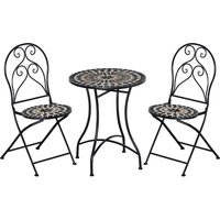 3PC Garden Bistro Set with Mosaic Tile Top and Seats, Metal Frame