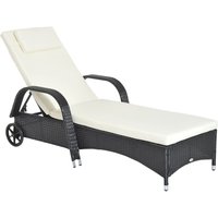Adjustable Rattan Sun Lounger Outdoor Recliner w/ Cushion Garden Pool