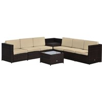 Outsunny 6-Seater Rattan Sofa Furniture Set W/Cushions, Steel Frame-Brown