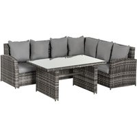 5-Seater Patio Dining Table Sets All Weather PE Rattan Sofa Cushions Grey