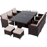 11pc Rattan Garden Dining Set 10 Cube Sofa 6 Chairs 4 Footrests & 1 Table