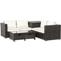 4-Seater Rattan Wicker Sofa Storage & Table Set w/ 2 Drawers - Brown