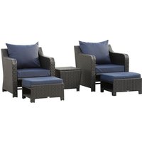 5pcs Outdoor Rattan Sofa Set w/ Storage Function Side Table & Ottoman