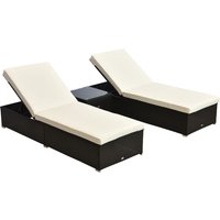 3 PCS Rattan Lounger Set-Deep Coffee/Cream White