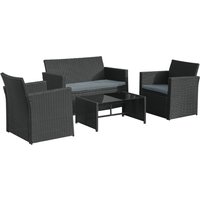 4pc Patio Garden Rattan Wicker Sofa 2-Seater Loveseat Chair Table Black