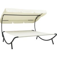 Outdoor Lounge Bed with Canopy Cream White