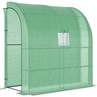 Walk-In Lean to Wall Greenhouse with Windows and Doors 2 Tiers 4 Wired Shelves 200L x 100W x 215H cm Green