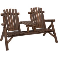 Wood Patio Chair Bench 2 Seat Jack and Jill Seat w/ Center Coffee Table