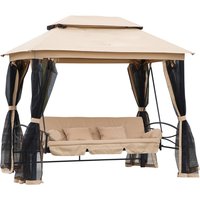 3 Seater Swing Chair 3-in-1 Convertible Garden Swing Seat Bed Gazebo Patio Bench Outdoor with Double Tier Canopy