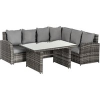 3-Piece PE Rattan Corner Dining Set Outdoor Garden Patio Sofa Table Furniture Set w/ Cushions Grey