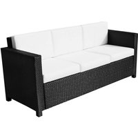 3 Seater Rattan Sofa All-Weather Wicker Weave Metal Frame Chair with Fire Resistant Cushion-Black
