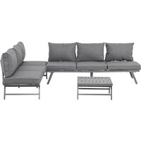 3-Piece Garden Seating Set w/ Convertible Sofa Lounge Table Padded Cushions Outdoor Patio Furniture Couch Grey