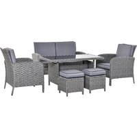 6-Pieces Outdoor Patio Rattan Dining Table Sets Bonzer All Weather PE Wicker Sofa Furniture Set for Backyard Garden w/ Cushions Grey